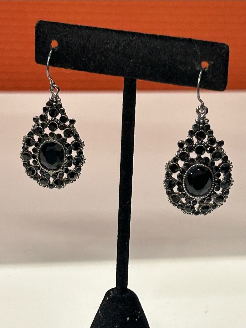 Monet Black Teardrop Crystal Dangle Earrings - Women Jewelry
